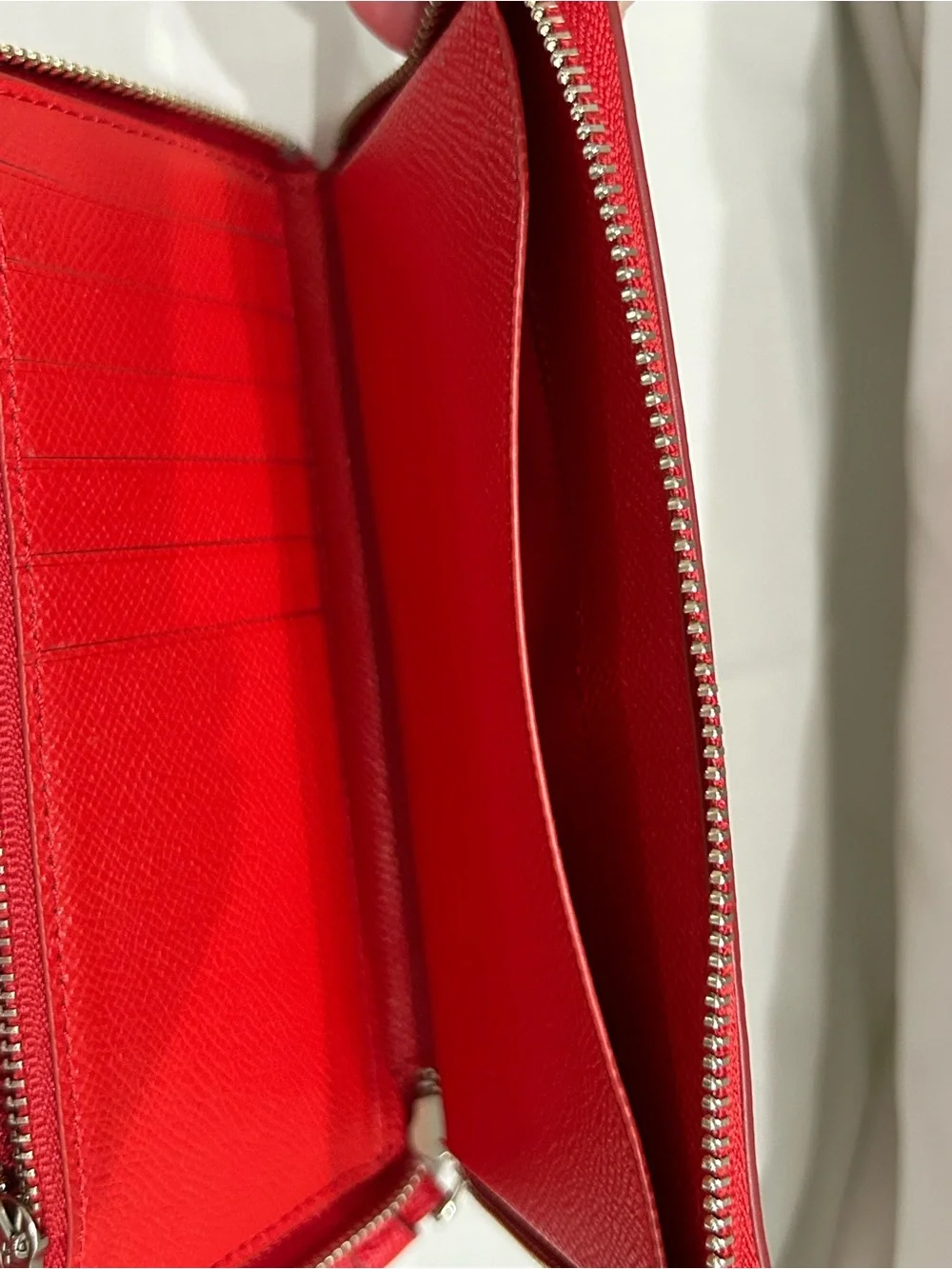 Coach Red Zip-Around Leather Wallet with Silver Hardware